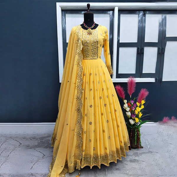 রেডিমেড জর্জেট এমব্রয়ডারি পার্টি ড্রেস