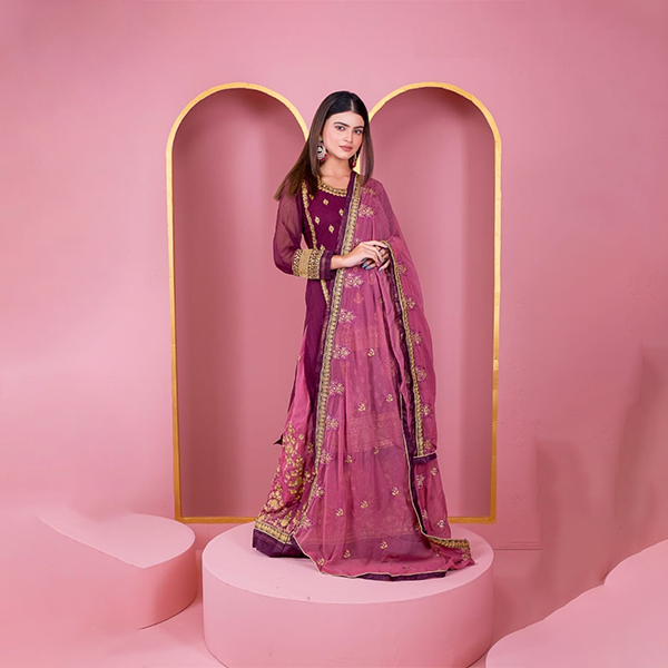 রেডিমেড জর্জেট এমব্রয়ডারি পার্টি ড্রেস