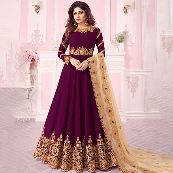 রেডিমেড জর্জেট এমব্রয়ডারি পার্টি ড্রেস