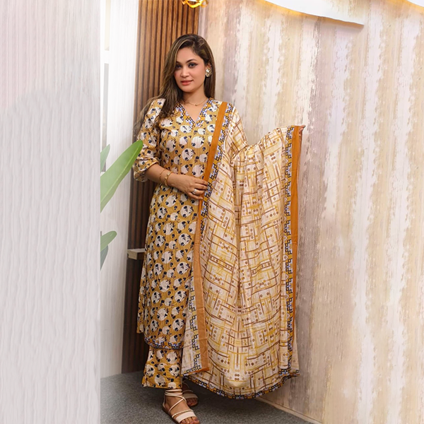 Cotton Gown Three Piece